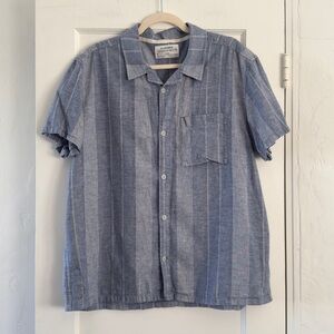 REI Men's Blue Linen Striped Shirt in Blue Size Large